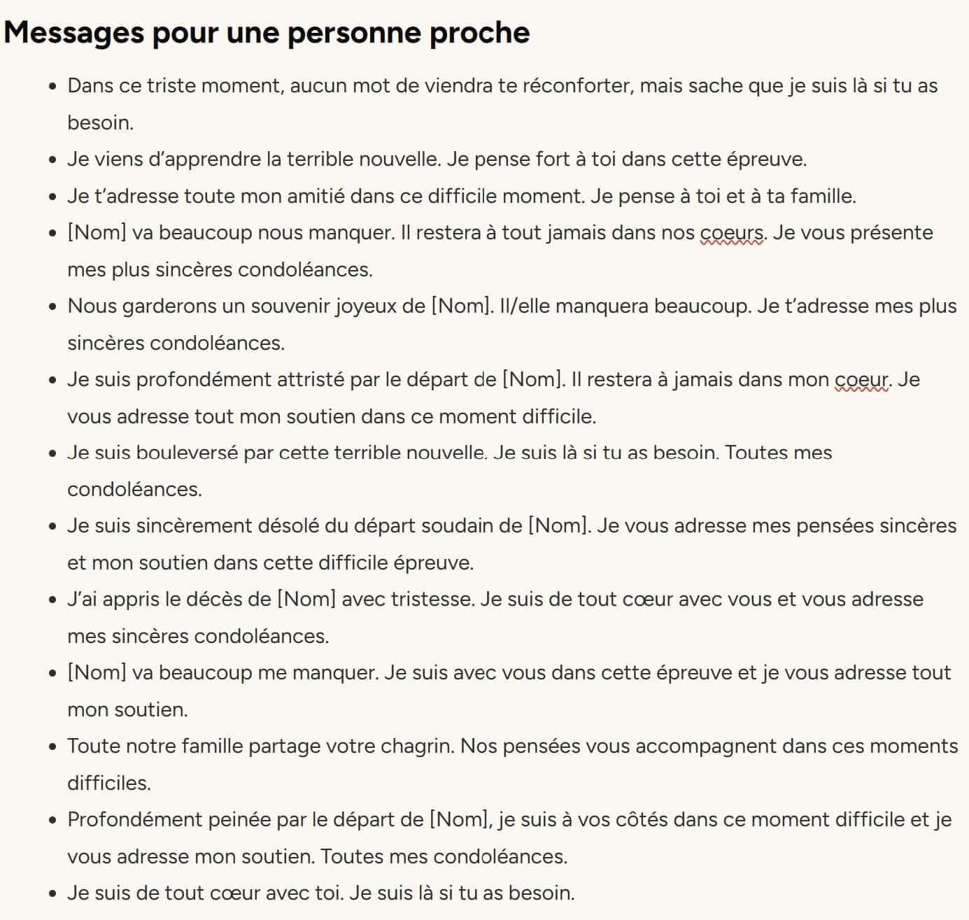 Exemples de Messages de condoléances pour une personne proche